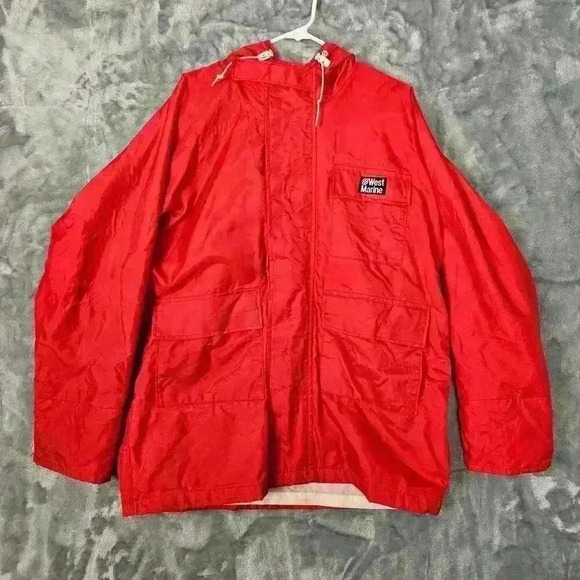 Vtg West Marnie Jacket Mens L Red Foul Weather Jacket Hooded Boating Sailing - Picture 1 of 7
